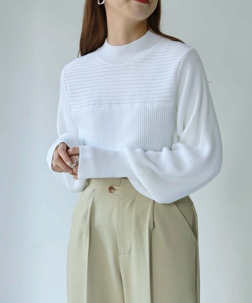 HER CLOSET(ハークローゼット)の「【shemoshelly】ヨークデザインニット(ニット/セーター・レディース・グリーン/ベージュ/ブラック/オレンジ/ブルー/オフホワイト・M)」の14枚目の写真