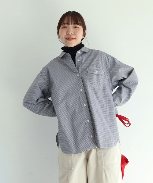 PAR ICI　パーリッシィ　シャツ　ストライプ　F　ブルー セール】タイプライター ストライプBIGシャツワンピース（シャツ