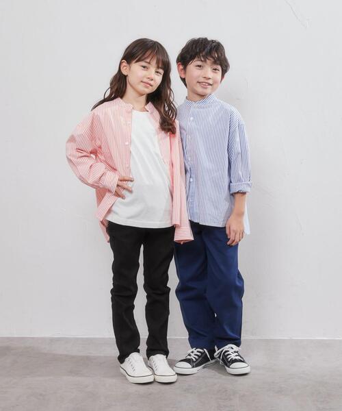 coen（コーエン）の「ストライプバンドカラーシャツ（シャツ/ブラウス・キッズ・ネイビー/オレンジ・150/130/120/110/140/100）」の4枚目の写真