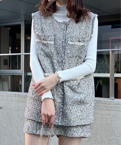 one way（ワンウェイ）の「ツイードベスト（ベスト・レディース・ブラック/ライトブルー/ホワイト・FREE）」の13枚目の写真