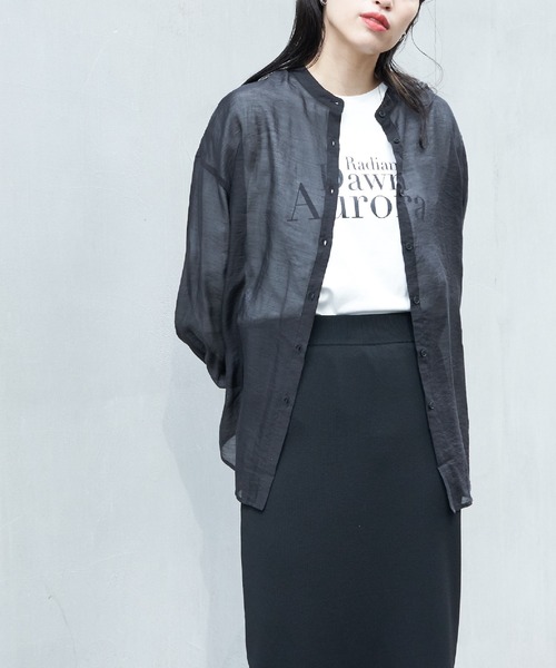 COLONY 2139（コロニートゥーワンスリーナイン）の「シアーバンドカラー長袖シャツ（シャツ/ブラウス・レディース・イエロー/ライトグレー/ホワイト/ブラック/ブラウン/ベージュ・FREE）」の8枚目の写真