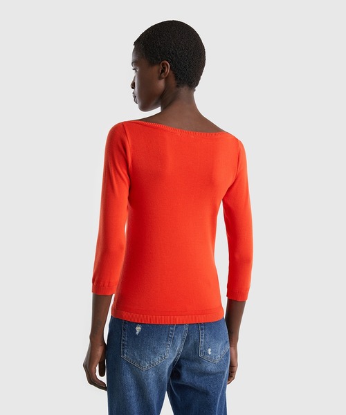 BENETTON (UNITED COLORS OF BENETTON)(ベネトンユナイテッドカラーズオブベネトン)の「コットン100%無地ボートネック7分袖ニットセーター(ニット/セーター・レディース・ホワイト/ネイビー/ベージュ/レッド/グリーン・LARGE/SMALL/MEDIUM/X-SMALL)」の22枚目の写真