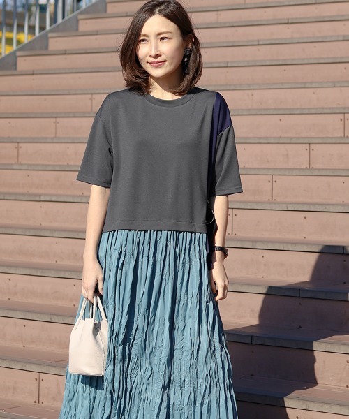 Bou Jeloud（ブージュルード）の「【はあちゅう×Bou Jeloud】ワッシャードッキングワンピース（ワンピース・レディース・ベージュ/ブラック/チャコールグレー・TL/38）」の6枚目の写真