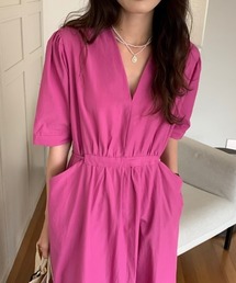Vネックロングワンピース