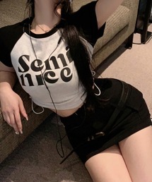 ラグランシャーリングクロップドTシャツ