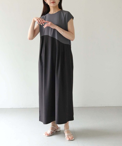 HER CLOSET（ハークローゼット）の「【shemoshelly】WEB限定配色カーブスウィッチワンピース（ワンピース・レディース・キナリ/グレー/チャコールグレー・M）」の3枚目の写真