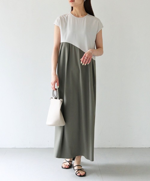 HER CLOSET（ハークローゼット）の「【shemoshelly】WEB限定配色カーブスウィッチワンピース（ワンピース・レディース・キナリ/グレー/チャコールグレー・M）」の5枚目の写真