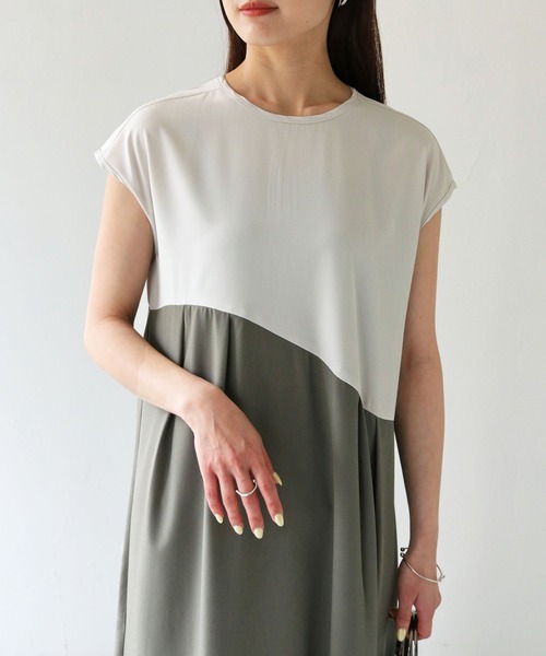 HER CLOSET（ハークローゼット）の「【shemoshelly】WEB限定配色カーブスウィッチワンピース（ワンピース・レディース・キナリ/グレー/チャコールグレー・M）」の9枚目の写真