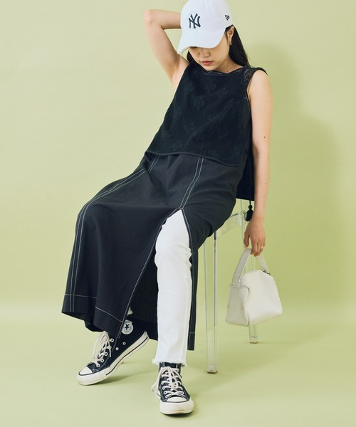 CIAOPANIC TYPY(チャオパニックティピー)の「【india】レースベスト付き配色ステッチキャミワンピース(ワンピース・レディース・ホワイト/ブラック/オレンジ/ブルー・ONE SIZE)」の18枚目の写真