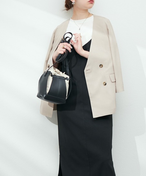 natural couture（ナチュラルクチュール）の「麻調ノーカラージャケット（テーラードジャケット・レディース・ベージュ/ネイビー/ラベンダー/ブラック・FREE）」の20枚目の写真