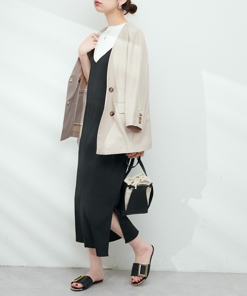 natural couture（ナチュラルクチュール）の「麻調ノーカラージャケット（テーラードジャケット・レディース・ベージュ/ネイビー/ラベンダー/ブラック・FREE）」の21枚目の写真