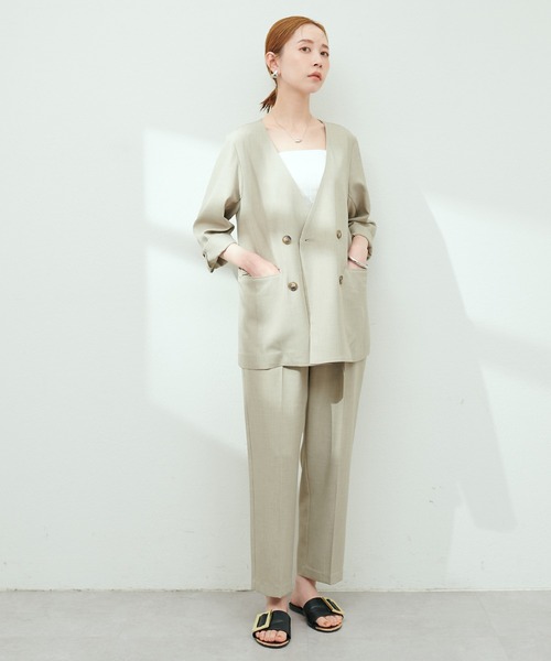 natural couture（ナチュラルクチュール）の「麻調ノーカラージャケット（テーラードジャケット・レディース・ベージュ/ネイビー/ラベンダー/ブラック・FREE）」の12枚目の写真