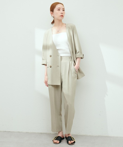 natural couture（ナチュラルクチュール）の「麻調ノーカラージャケット（テーラードジャケット・レディース・ベージュ/ネイビー/ラベンダー/ブラック・FREE）」の14枚目の写真