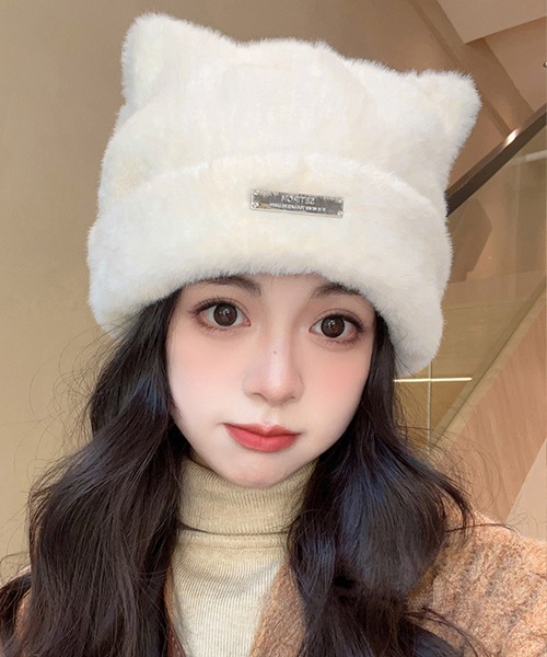 ALTROSE（アルトローズ）の「ニット帽 ファー ねこみみ Y2K（ニットキャップ/ビーニー・レディース・ベージュ/ホワイト/ブラック・FREE）」の11枚目の写真