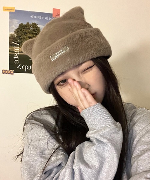 ALTROSE（アルトローズ）の「ニット帽 ファー ねこみみ Y2K（ニットキャップ/ビーニー・レディース・ベージュ/ホワイト/ブラック・FREE）」の14枚目の写真