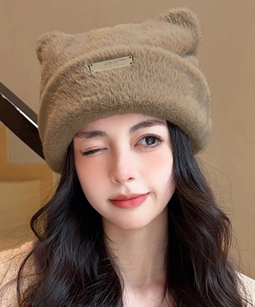 ALTROSE（アルトローズ）の「ニット帽 ファー ねこみみ Y2K（ニットキャップ/ビーニー・レディース・ベージュ/ホワイト/ブラック・FREE）」の17枚目の写真