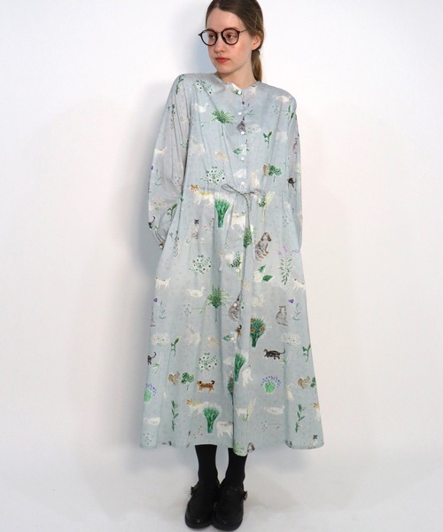 haupia(ハウピア)の「暮らしのうつわと君 【 ワンピース 】(ワンピース・レディース・ベージュ/グレイッシュブルー・MEDIUM)」の2枚目の写真