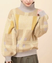 ボリューム袖ジャガードプチハイニットプルオーバー