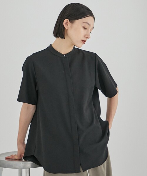 ★超高級　極美品◎パブリックトウキョウ　バンドカラーシャツ　ブラック ショルダータックバンドカラーシャツ（シャツ/ブラウス