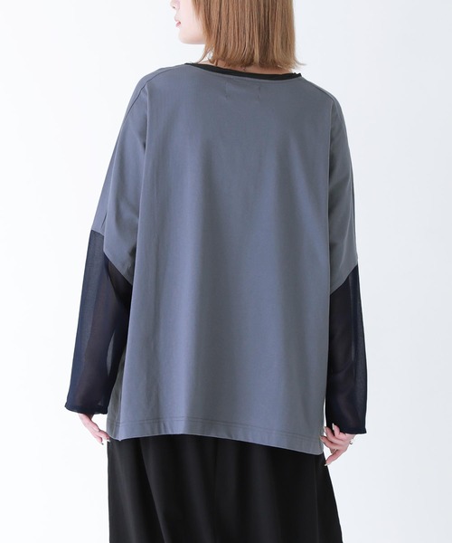 n'OrLABEL(ノアールレーベル)の「シアー×カットソー異素材MIXロンT(Tシャツ/カットソー・レディース・グレイッシュベージュ/グレイッシュブルー/ブラック・2/1)」の7枚目の写真