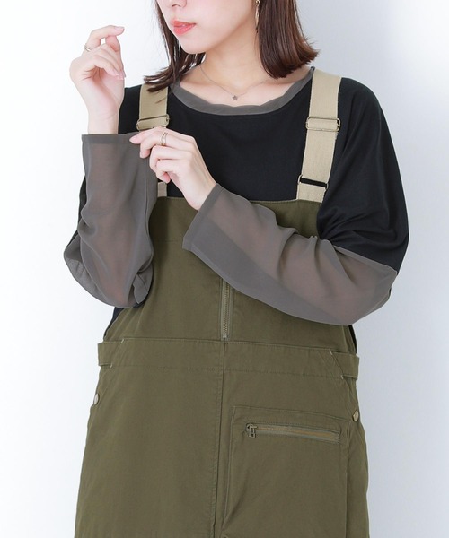 n'OrLABEL(ノアールレーベル)の「シアー×カットソー異素材MIXロンT(Tシャツ/カットソー・レディース・グレイッシュベージュ/グレイッシュブルー/ブラック・2/1)」の8枚目の写真