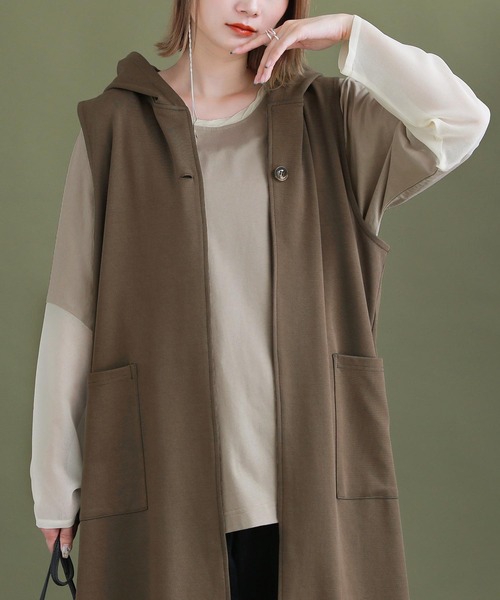 n'OrLABEL(ノアールレーベル)の「シアー×カットソー異素材MIXロンT(Tシャツ/カットソー・レディース・グレイッシュベージュ/グレイッシュブルー/ブラック・2/1)」の10枚目の写真