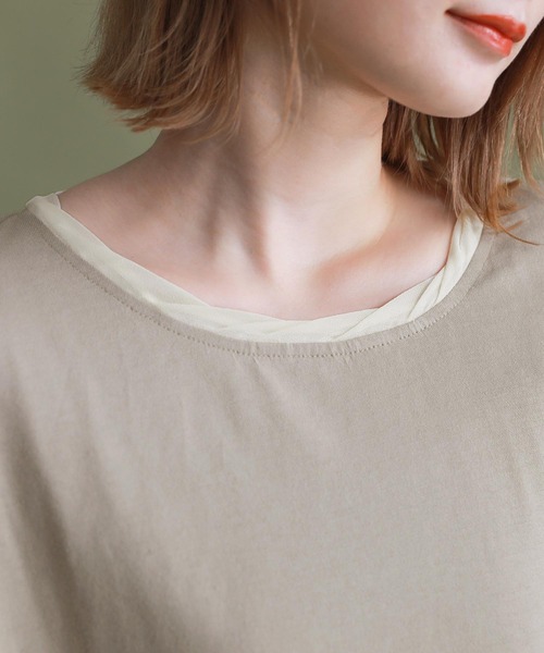 n'OrLABEL(ノアールレーベル)の「シアー×カットソー異素材MIXロンT(Tシャツ/カットソー・レディース・グレイッシュベージュ/グレイッシュブルー/ブラック・2/1)」の11枚目の写真