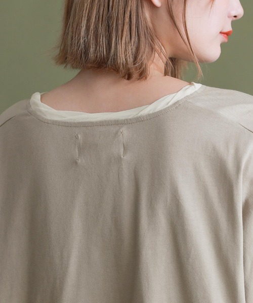 n'OrLABEL(ノアールレーベル)の「シアー×カットソー異素材MIXロンT(Tシャツ/カットソー・レディース・グレイッシュベージュ/グレイッシュブルー/ブラック・2/1)」の12枚目の写真