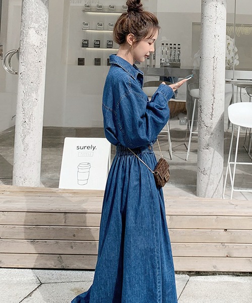 MILAE（ミレ）の「ウエストマークデニムシャツロングワンピース