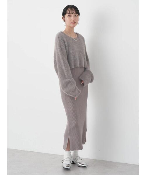 earth music&ecology(アースミュージックアンドエコロジー)の「SET2点シャギーニット+リブワンピース(ワンピース・レディース・ブラック/グレイッシュベージュ/ブルー・FREE)」の9枚目の写真