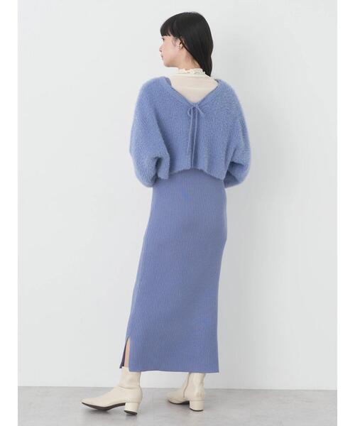 earth music&ecology(アースミュージックアンドエコロジー)の「SET2点シャギーニット+リブワンピース(ワンピース・レディース・ブラック/グレイッシュベージュ/ブルー・FREE)」の5枚目の写真