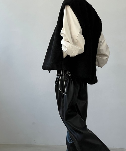 ウール混 ノーカラー ボアベスト chw23a086-ファッション通販サイト