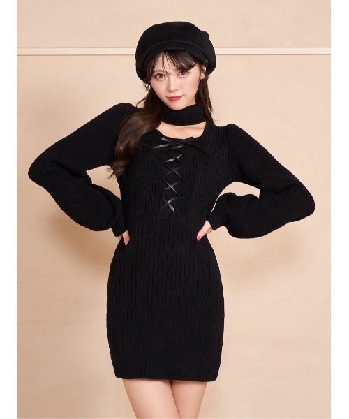 新品タグ付 ダーリッチ ロゴケーブルニットミニワンピース ブラック FL 新品タグ付 ダーリッチ ロゴケーブルニットミニワンピース ブラック FL