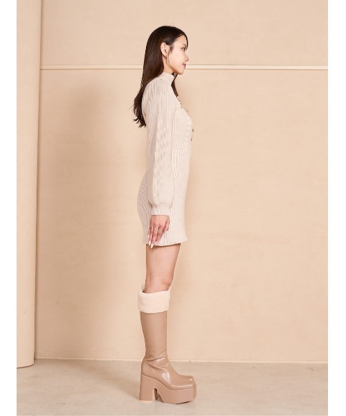 レースアップケーブルニットミニワンピース（ワンピース