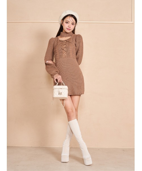 【年末年始限定価格】ダーリッチ レースアップケーブルニットミニワンピース FL 年末年始限定価格】ダーリッチ レースアップケーブルニットミニ