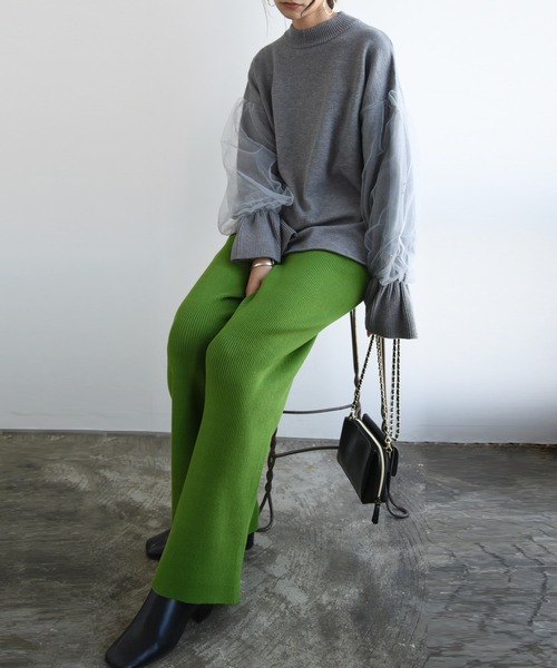 and it_（アンドイット）の「セミワイドリブニットパンツ（その他パンツ・レディース・オレンジ/パープル/ベージュ/ブルー/モカ/ライトグリーン/スモークピンク/ブラック/グリーン・FREE）」の19枚目の写真