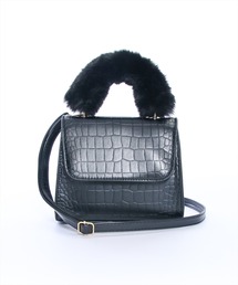 clear | クロコ型押しファーハンドルバッグ(ハンドバッグ)