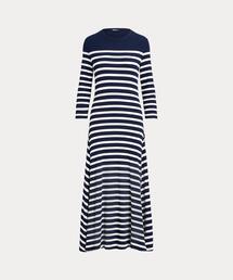 ラルフローレン ストライプ ワッフルニット クルーネック ドレス RALPH LAUREN｜ストライプド ワッフルニット コットン ヘンリー