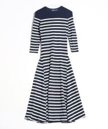 ラルフローレン ストライプ ワッフルニット クルーネック ドレス RALPH LAUREN｜ストライプド ワッフルニット コットン ヘンリー