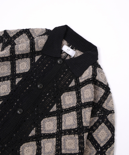 417 EDIFICE（フォーワンセブンエディフィス）の「クロシェニット ポロカーディガン（カーディガン/ボレロ・メンズ・ベージュ/ブラック・MEDIUM/LARGE）」の10枚目の写真