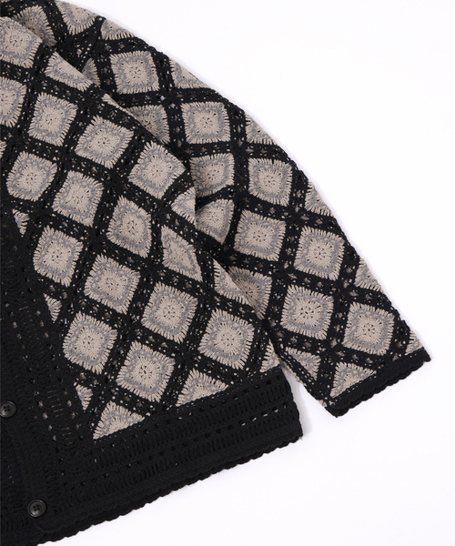 417 EDIFICE（フォーワンセブンエディフィス）の「クロシェニット ポロカーディガン（カーディガン/ボレロ・メンズ・ベージュ/ブラック・MEDIUM/LARGE）」の3枚目の写真