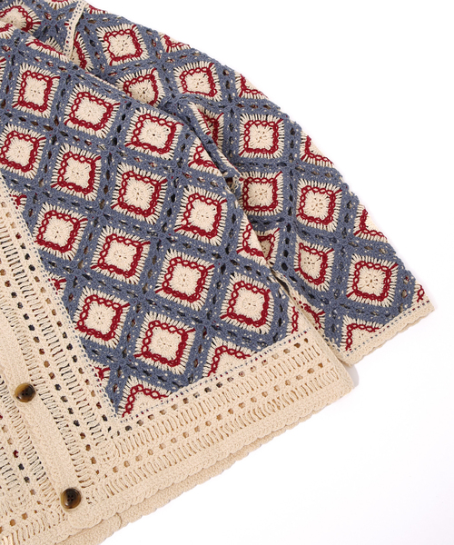 417 EDIFICE（フォーワンセブンエディフィス）の「クロシェニット ポロカーディガン（カーディガン/ボレロ・メンズ・ベージュ/ブラック・MEDIUM/LARGE）」の5枚目の写真