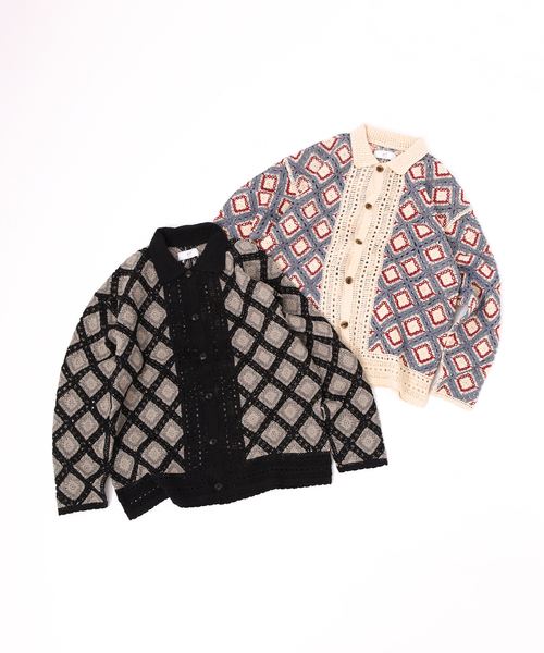 417 EDIFICE（フォーワンセブンエディフィス）の「クロシェニット ポロカーディガン（カーディガン/ボレロ・メンズ・ベージュ/ブラック・MEDIUM/LARGE）」の21枚目の写真