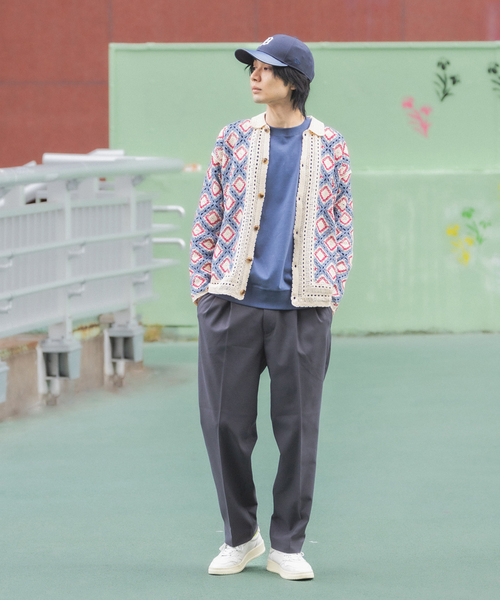 417 EDIFICE（フォーワンセブンエディフィス）の「クロシェニット ポロカーディガン（カーディガン/ボレロ・メンズ・ベージュ/ブラック・MEDIUM/LARGE）」の16枚目の写真