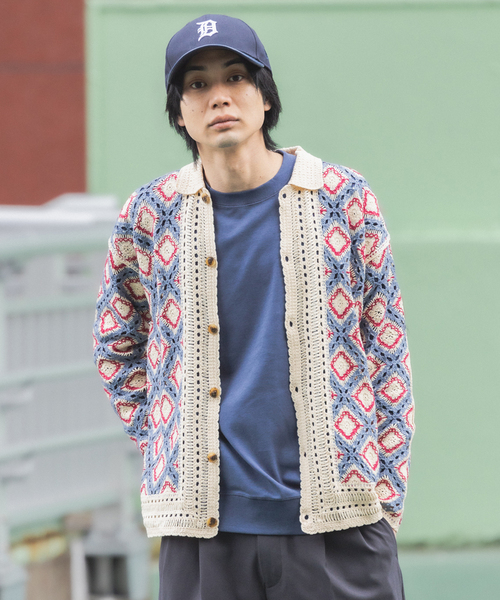 417 EDIFICE（フォーワンセブンエディフィス）の「クロシェニット ポロカーディガン（カーディガン/ボレロ・メンズ・ベージュ/ブラック・MEDIUM/LARGE）」の6枚目の写真