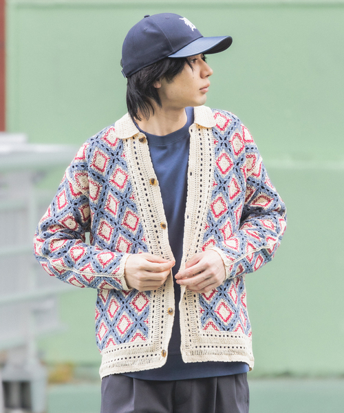 417 EDIFICE（フォーワンセブンエディフィス）の「クロシェニット ポロカーディガン（カーディガン/ボレロ・メンズ・ベージュ/ブラック・MEDIUM/LARGE）」の14枚目の写真