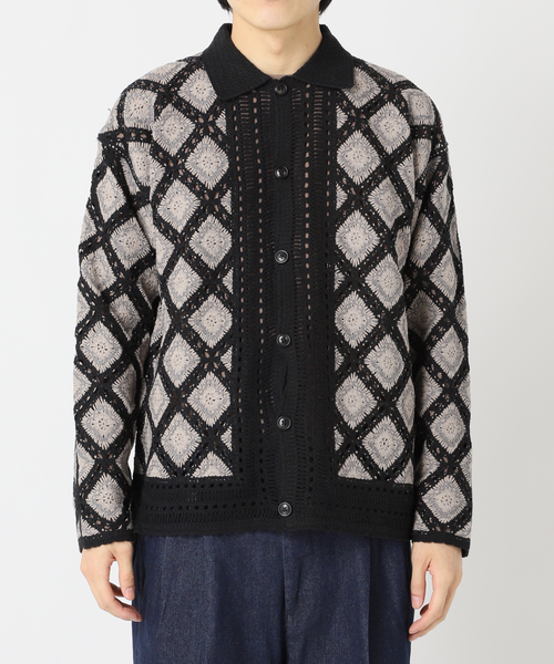 417 EDIFICE（フォーワンセブンエディフィス）の「クロシェニット ポロカーディガン（カーディガン/ボレロ・メンズ・ベージュ/ブラック・MEDIUM/LARGE）」の8枚目の写真