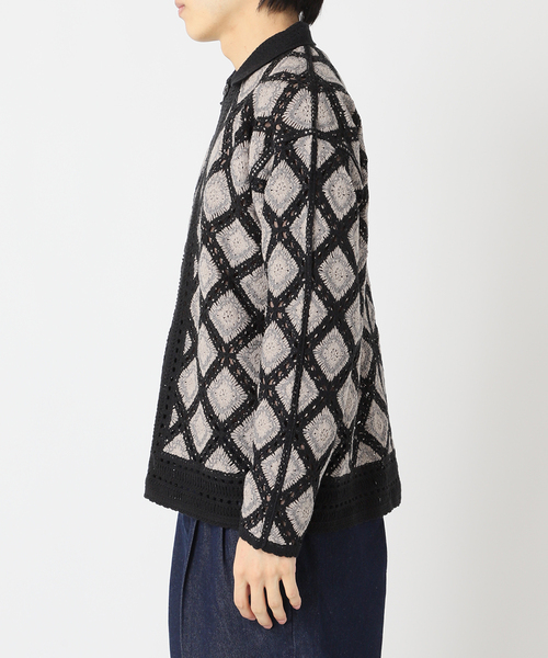 417 EDIFICE（フォーワンセブンエディフィス）の「クロシェニット ポロカーディガン（カーディガン/ボレロ・メンズ・ベージュ/ブラック・MEDIUM/LARGE）」の20枚目の写真