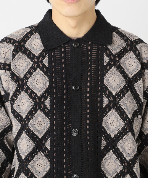 417 EDIFICE（フォーワンセブンエディフィス）の「クロシェニット ポロカーディガン（カーディガン/ボレロ・メンズ・ベージュ/ブラック・MEDIUM/LARGE）」の19枚目の写真