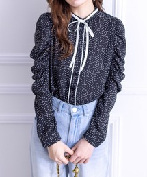 ≪再入荷≫リボン付きドットブラウス［大人 カジュアル 着回し力抜群］